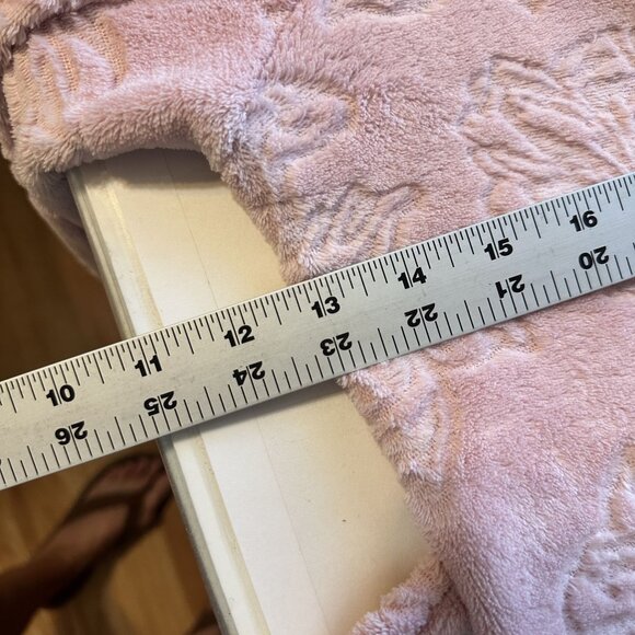 Pink Floral Embossed Plush Bathrobe Belted Shawl Collar Womens L Stan Herman - Picture 5 of 8